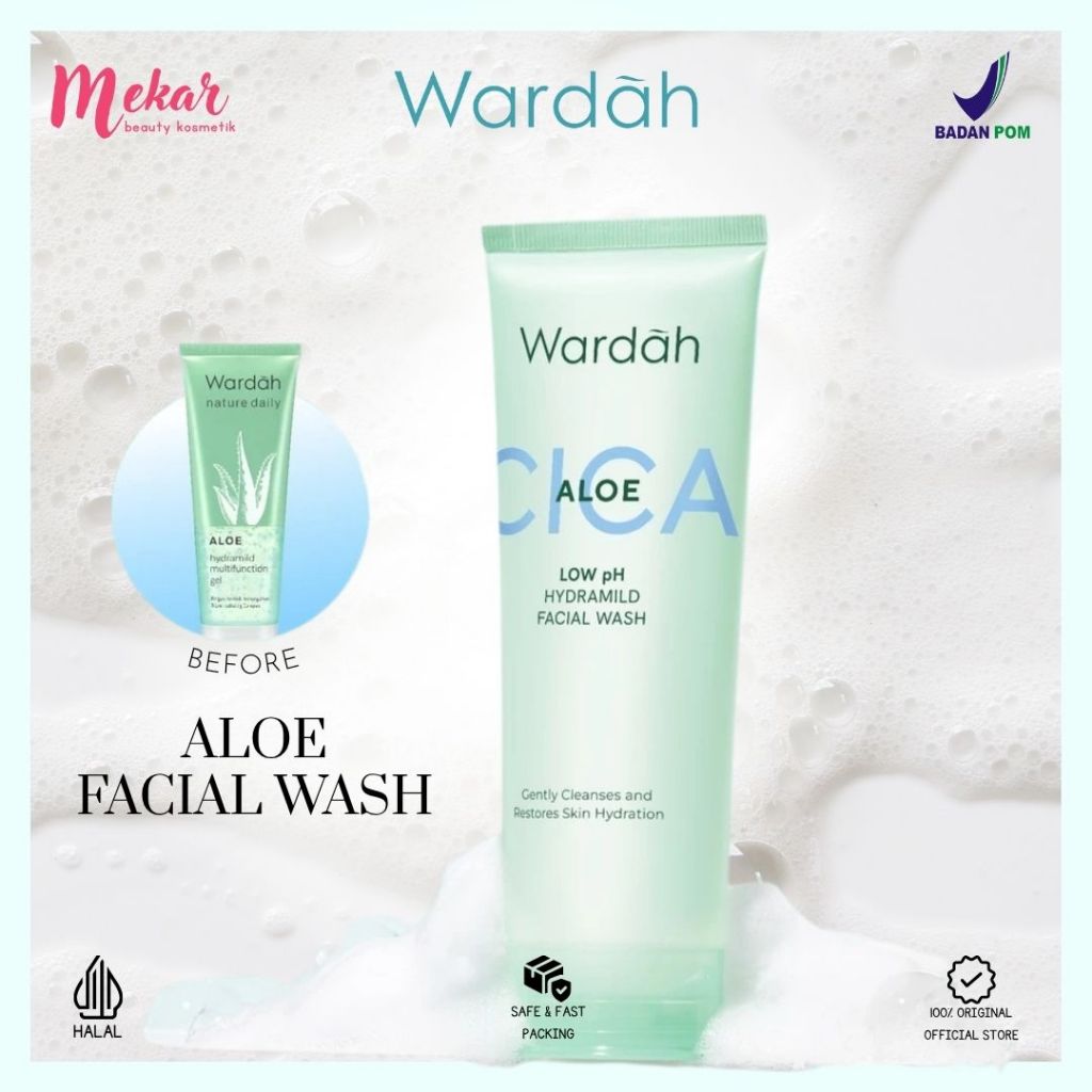 NEWWardah Cica + Aloe Low pH Hydramild Facial Wash Nature Daily - Sabun Cuci Muka Membersihkan secar