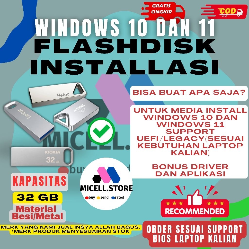Flashdisk Bootable Windows 10 Dan Windows 11 Plus Driver dan Aplikasi