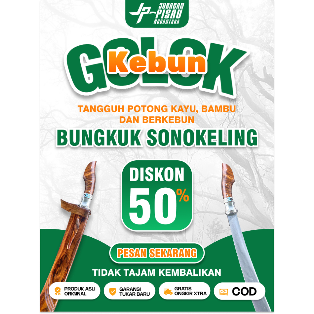 Golok Bungkuk Panjang Kayu Sonokeling | Golok Kebun Sembelih Tajam Baja Sup9 | Juragan Pisau Nusanta