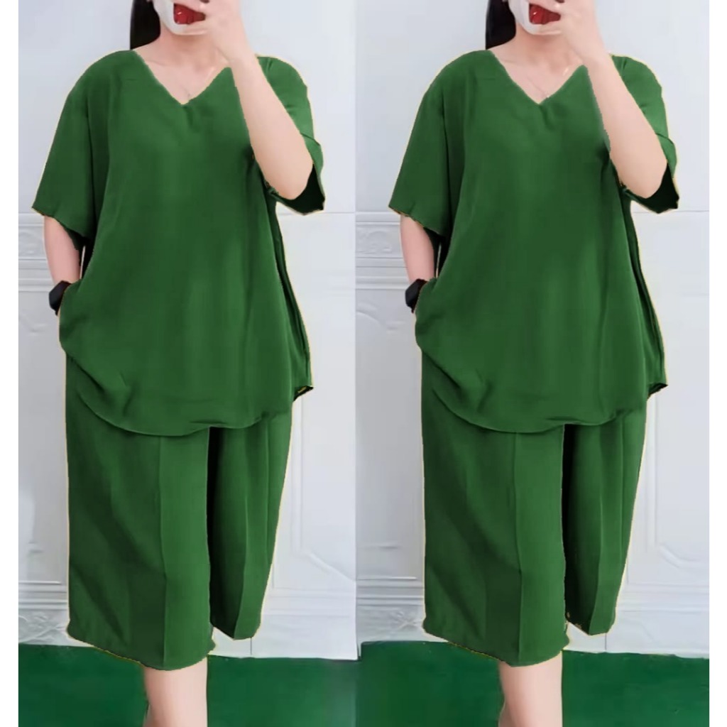 Setelan Crinkle Jumbo Wanita Modis – Celana 7/8, Adem & RinganSetelan Crinkle Jumbo Wanita Modis – C