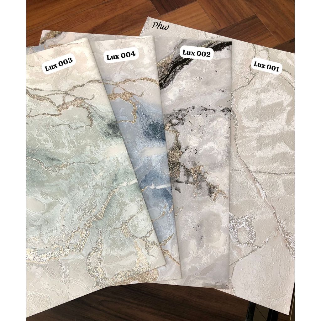 Wallpaper Dinding Motif Marmer Granit Biru  Hijau Glitter Mewah Lux