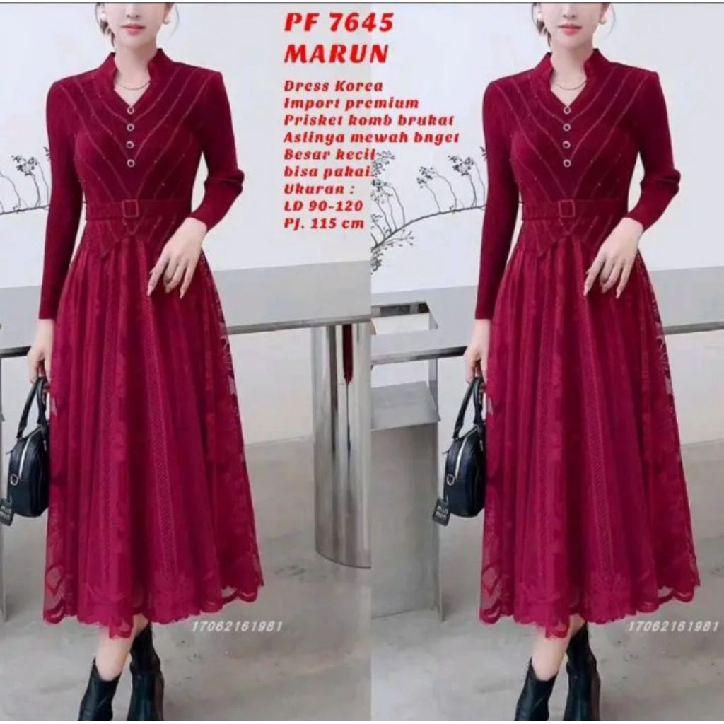 Dress wanita Import premium dress plisket / velvet PF 5347 PF 3590 / PF 3409 / PF 2307 / PF 7465