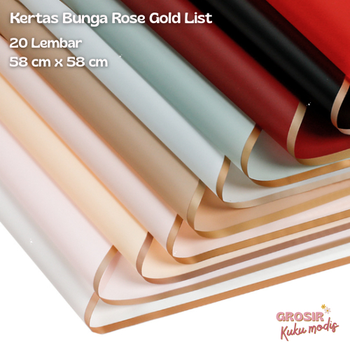 

20 Lembar Flower Wrapping Paper List Gold Emas Kertas Buket Bunga Cellophane Florist goldline Kertas Kado KB010