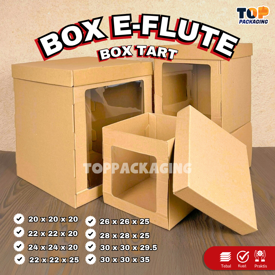 

Box E-Flute Tart Tinggi Tutup Pisah Mika Samping Dus Packaging Hampers 20 22 24 25 26 28 30 cm