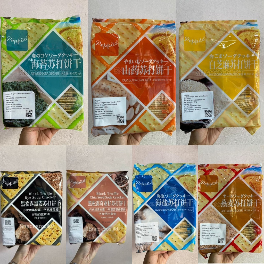 

PEPPITO BLACK TRUFFLE CHIA SEED SODA / PEPPITO BLACK TRUFFLE RYE SODA CRACKER / PEPPITO SEA SALT SODA / WHITE SESAME SODA / SODA SEAWEED / YAM SODA / OAT SODA CRACKERS