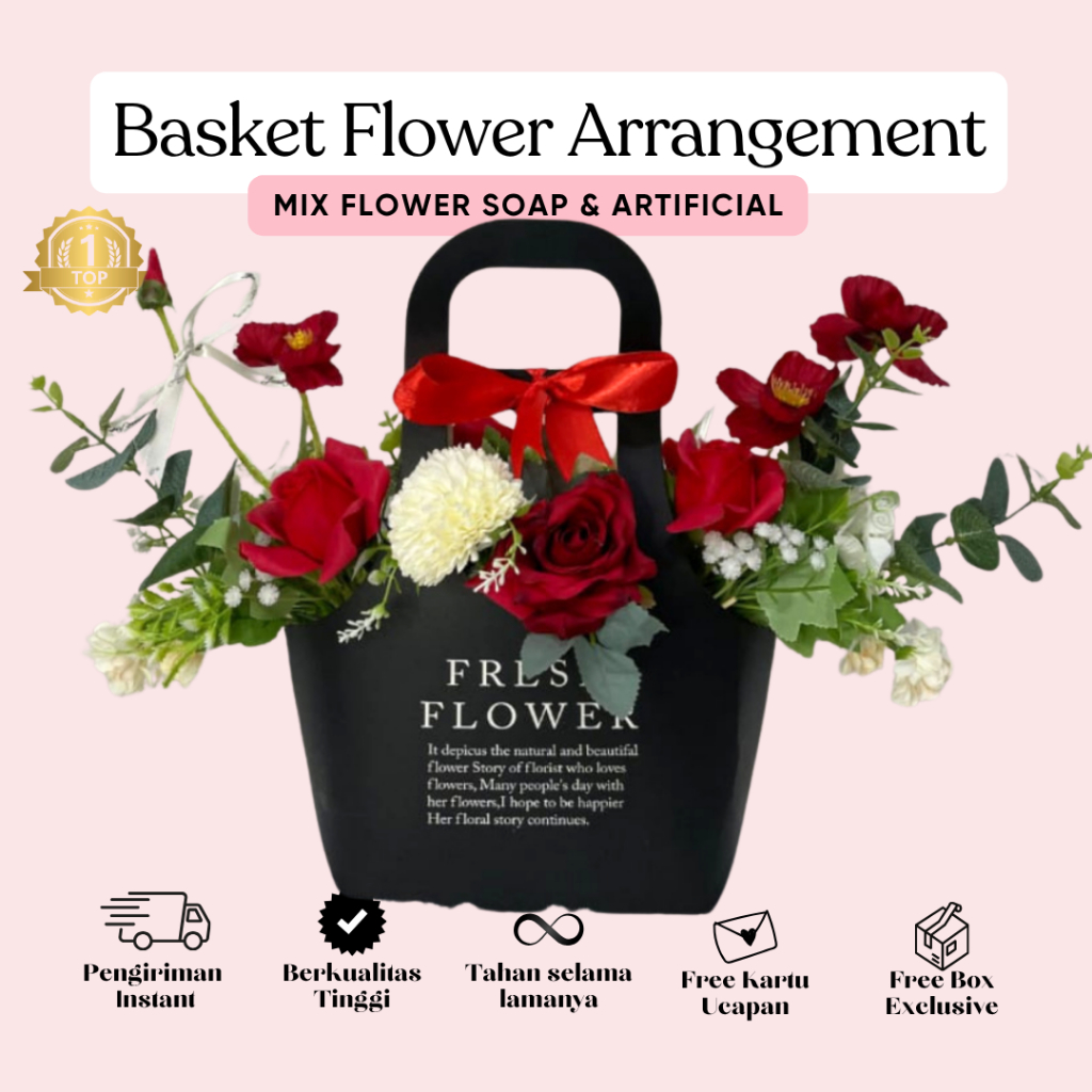 Basket Bunga Flower Tote Bag Pajangan Meja Hadiah Ulang Tahun Wisuda Anniversary Bingkisan Gift