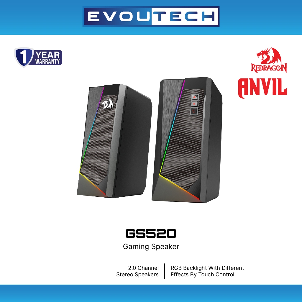 [Evoutech Mall] Redragon ANVIL GS520 RGB Speaker Classic design and simple structure 2.0 channel ste