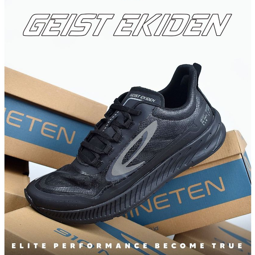910 Nineten GEIST EKIDEN GEIST EKIDEN HITAM HITAM Sepatu running Unisex