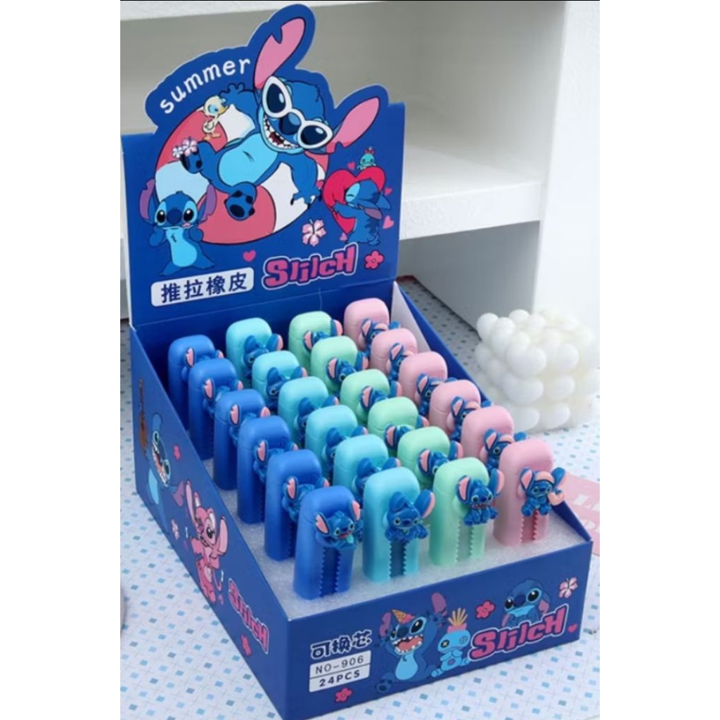 

penghapus mekanik Sinchan, butter bear, stitch