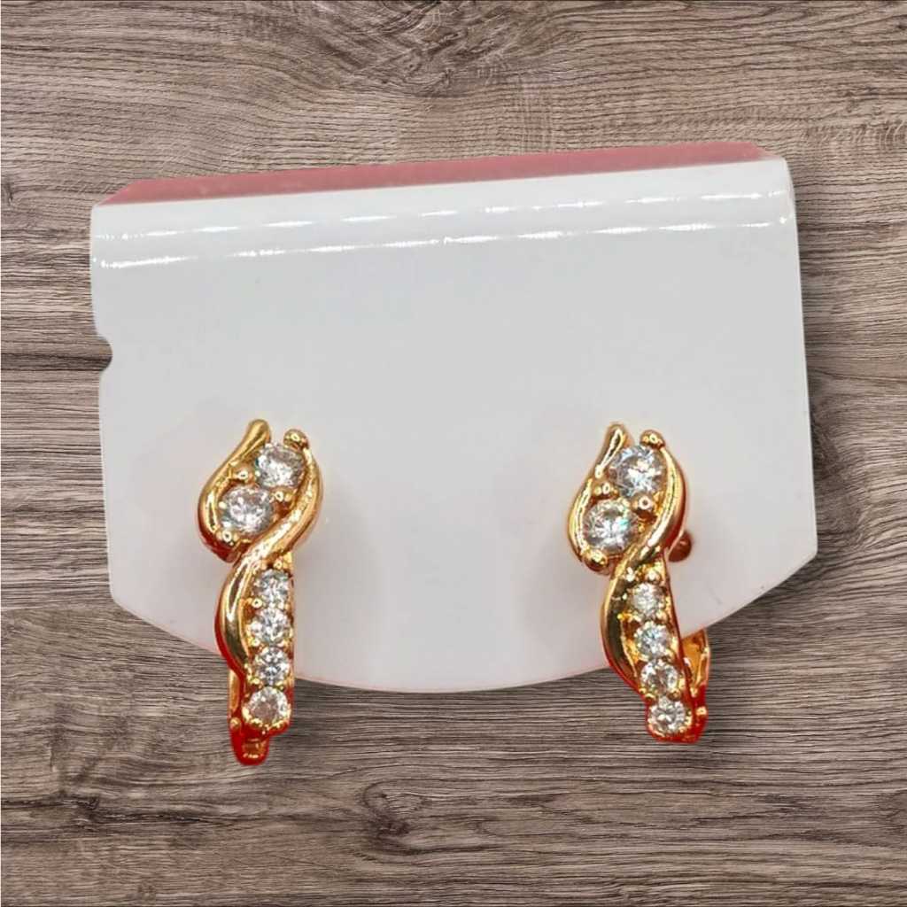 Anting Jepit Ulir Mata Putih Terbaru Lapis Emas