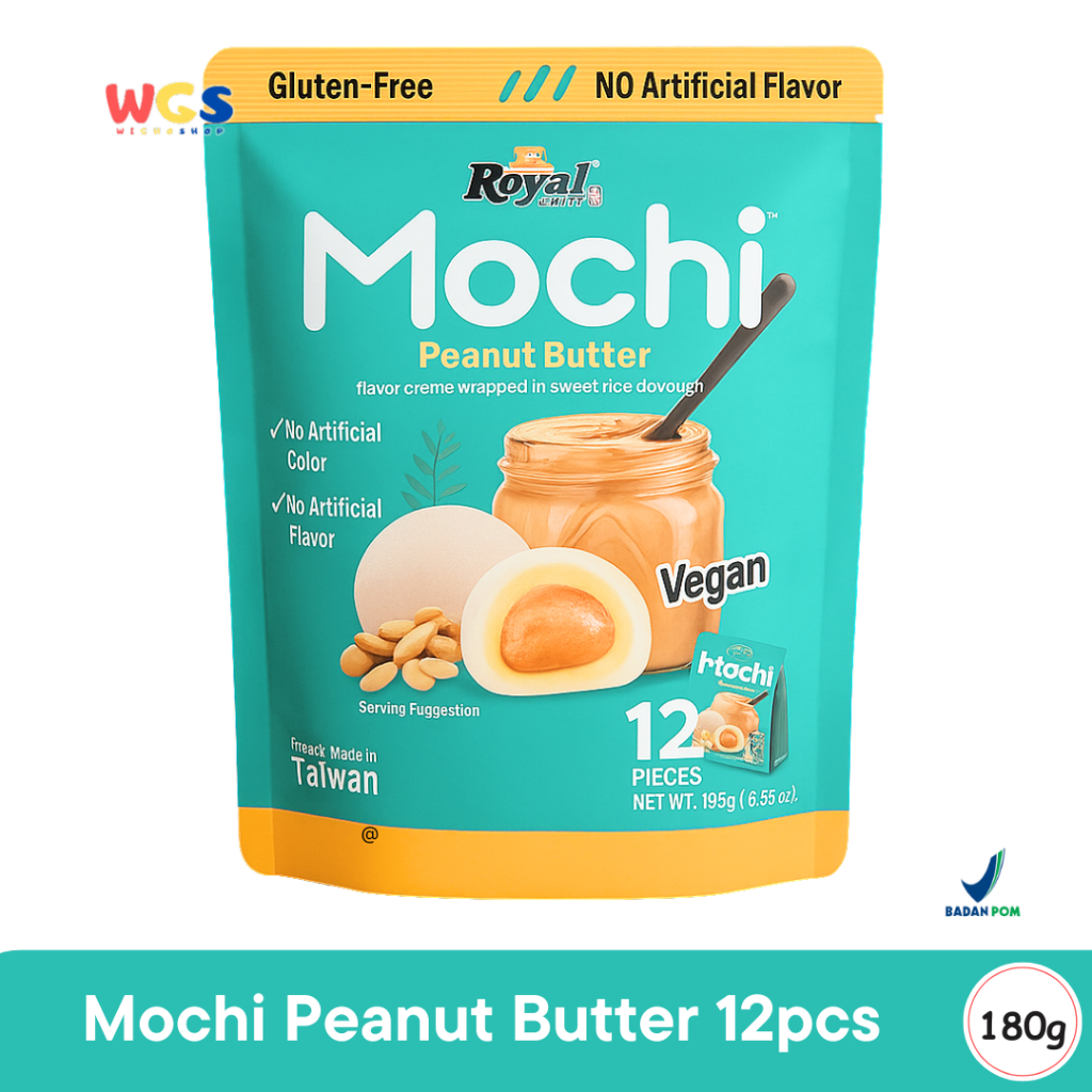 

Royal Family Mochi Peanut Butter 12 pcs (180g) - Mochi Vegan Isi Kacang Bebas Gluten & Pewarna