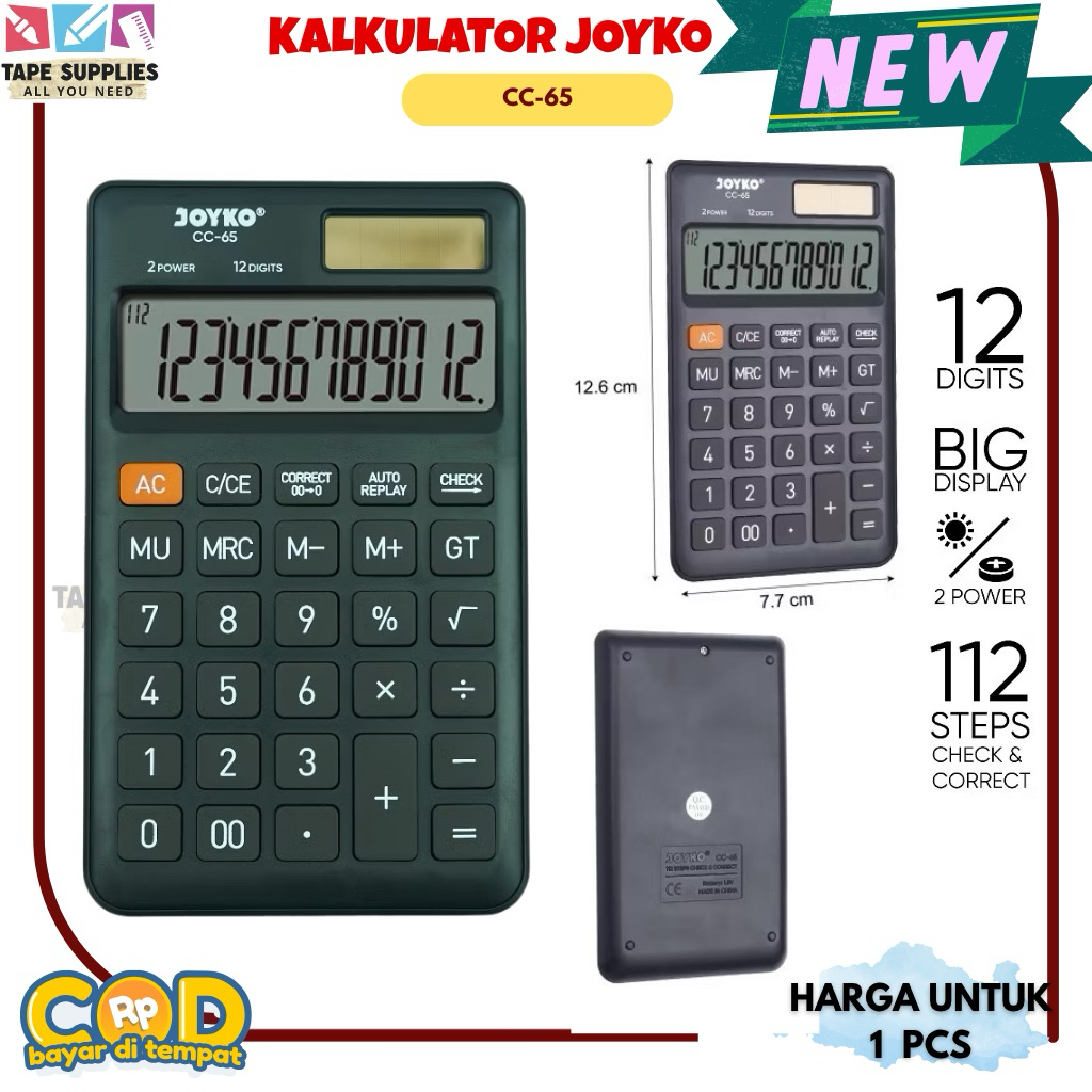 

Kalkulator Joyko 12 Digit CC-65 Dual Power Solar Battery