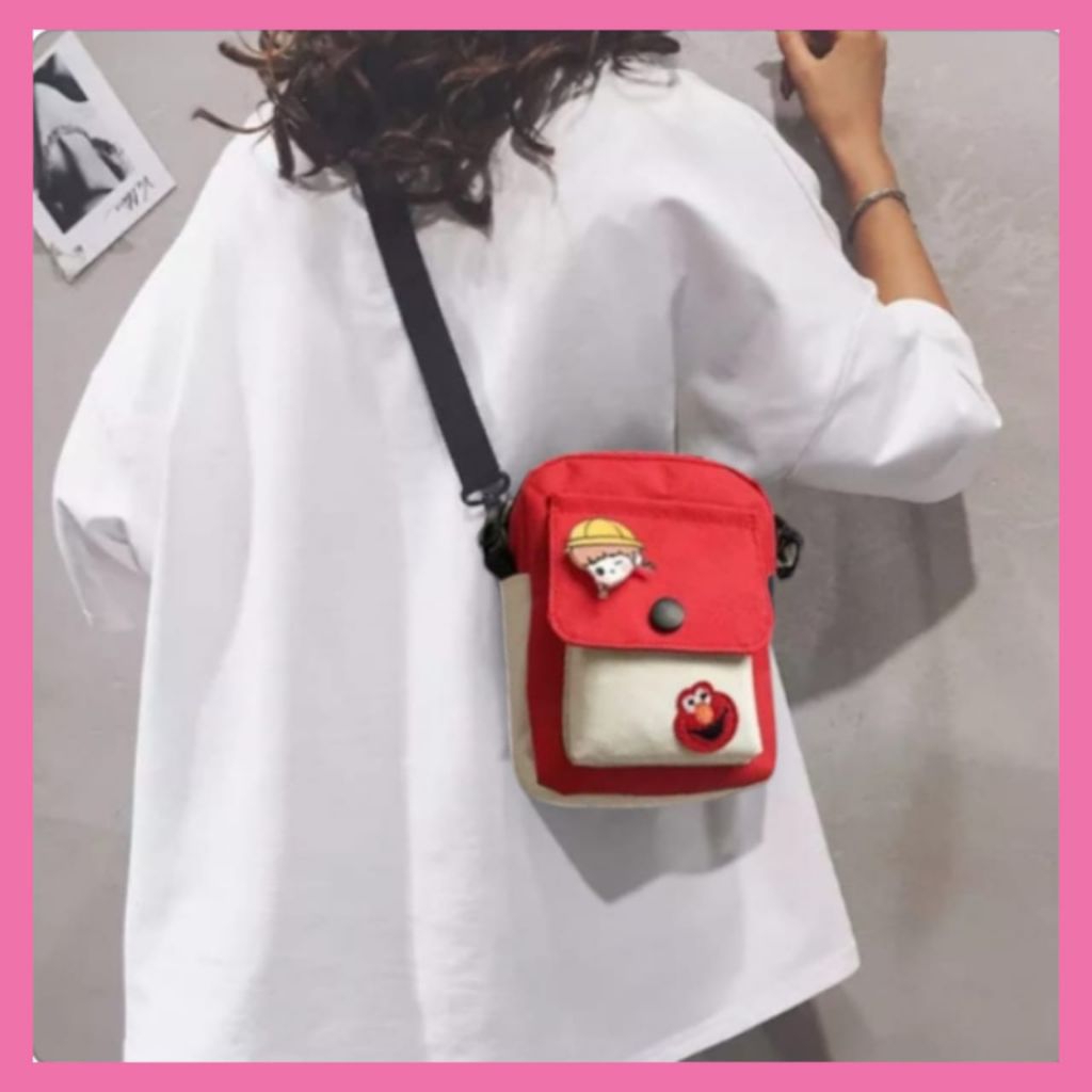 Tas Selempang Elmo Sling Bag Kanvas Cross Red/Blue