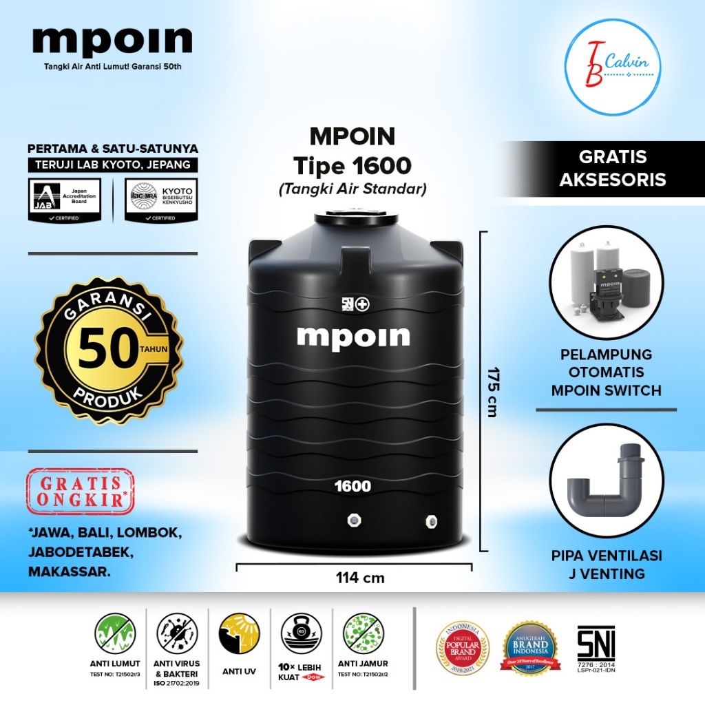 Tangki Tandon Toren Air MPOIN Plus 1600 Liter WAVE