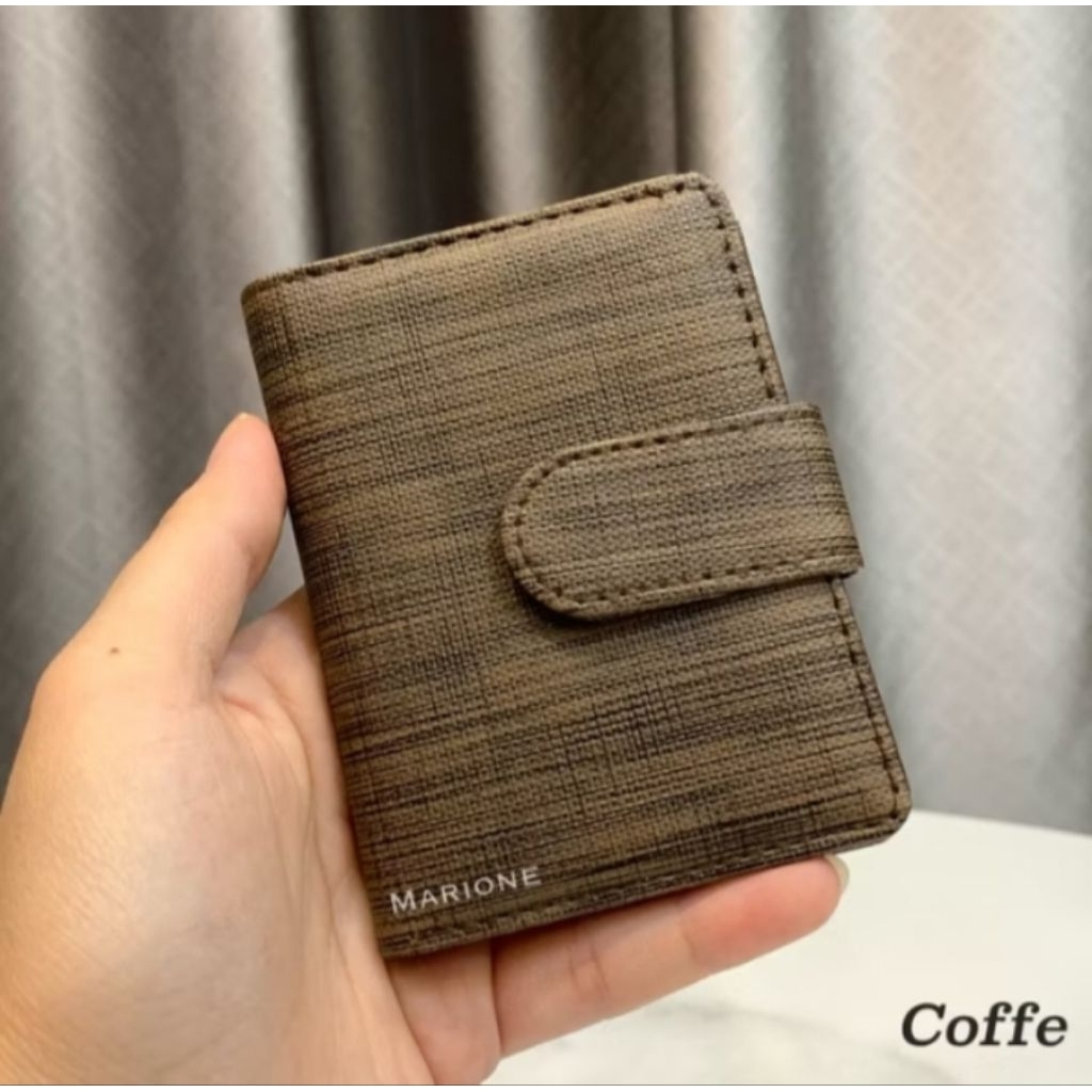 MARIONE - Dompet Kartu Uang & Kartu Atm Motif Serat Kayu Pria wanita kancing lipat Tempat Kartu