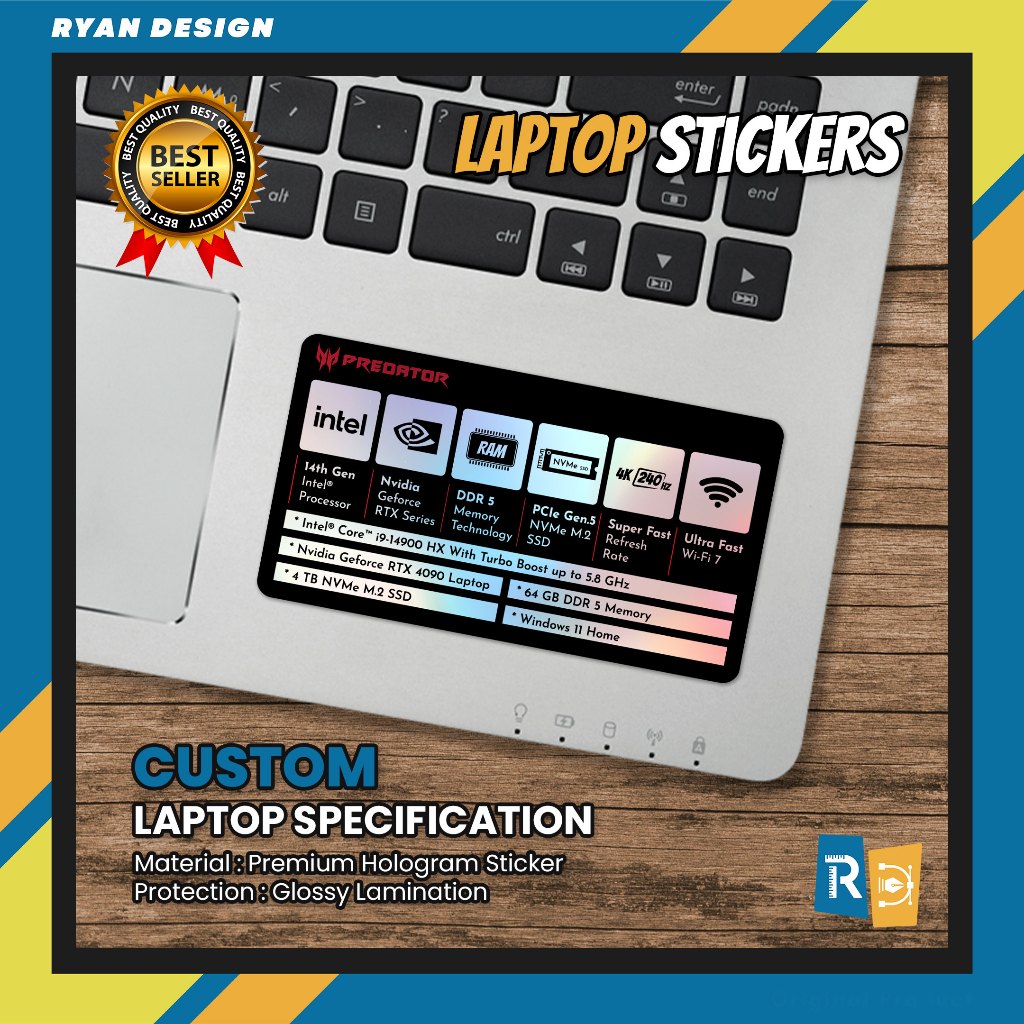 Stiker Logo Laptop Stiker Spesifikasi Fitur Laptop Stiker Nvidia RTX GTX Intel Amd (Model 008)
