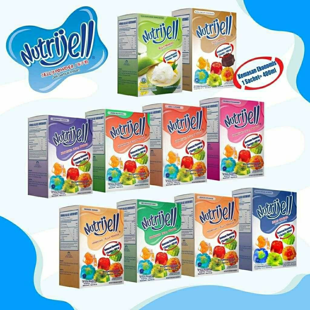 

Nutrijell Kemasan Ekonomis Rasa Buah Dan Coklat 10gr = 400ml 1 Dus ( Isi 12 Box )