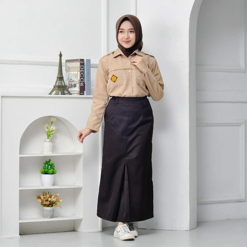 ARFALO - Setelan seragam sma baju pramuka lengan panjang perempuan penegak dan rok span pramuka
