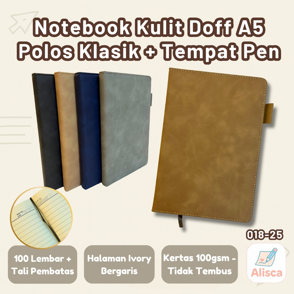 

Buku Agenda Kulit Polos Klasik A5 - BIBOLE 018-25 | Notebook Premium 100 Lembar Warna Soft - Alisca
