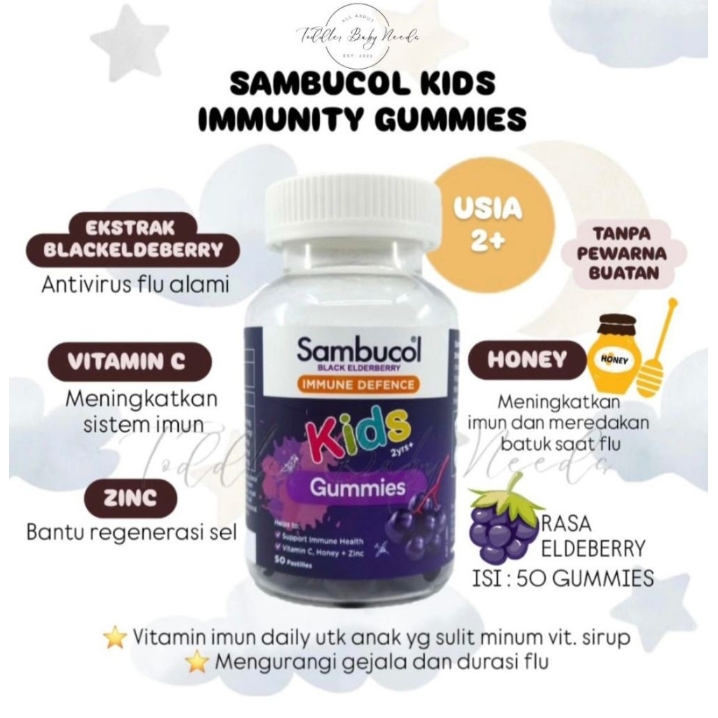 Sambucol Gummies Vitamin Harian Anak 2 tahun Ke Atas Rasa Enak Ekstrak Blackeldeberry Honey Vitamin 