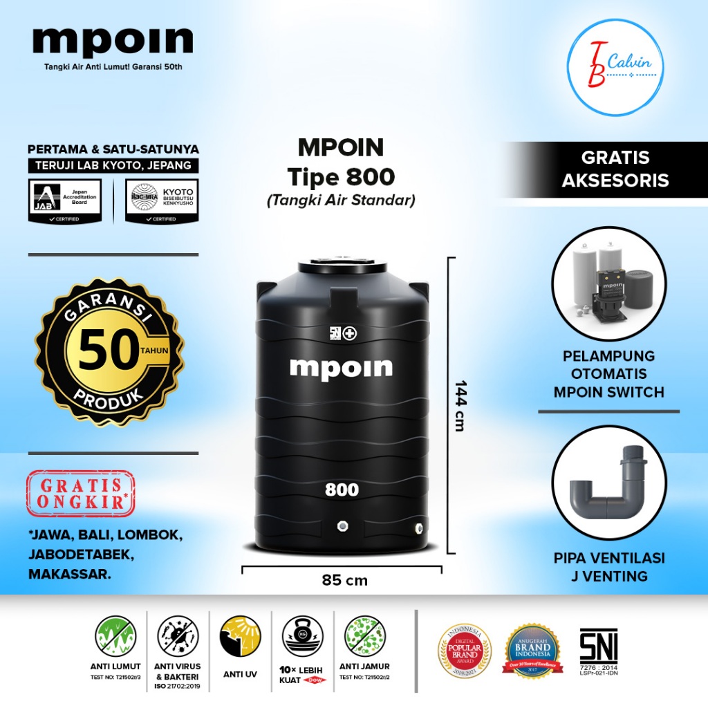 Tangki Tandon Toren Air MPOIN Plus 800 Liter WAVE