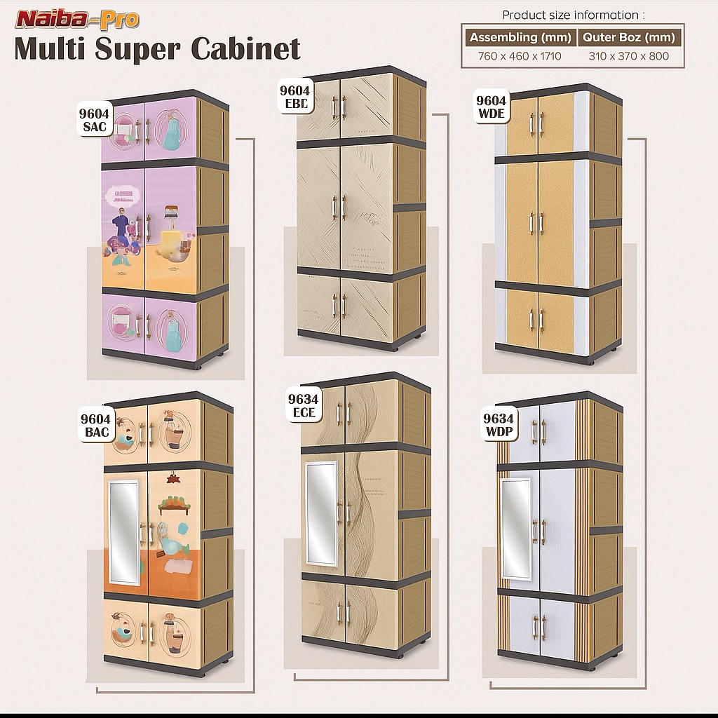 Lemari Plastik Naiba 3 Pintu Cermin - Lemari Baju Minimalis Modern Anti Rayap & Tahan Lama
