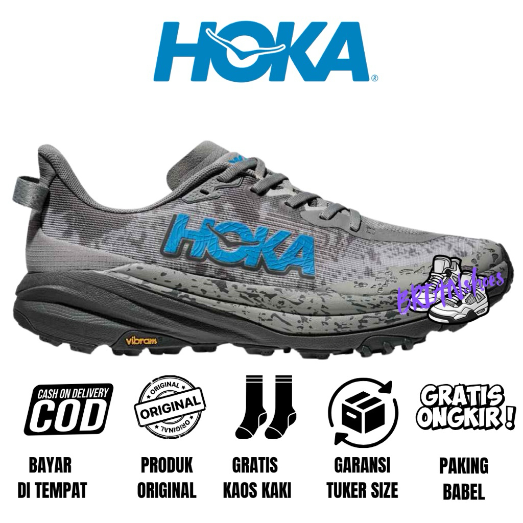Sepatu Hiking Trailrun Hoka Original Hoka Speedgoat 6 Galactic Grey Hoka Blue