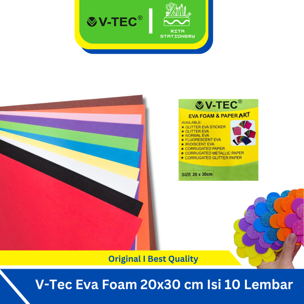 

V Tec Eva Foam Tebal 2 mm Ukuran 20 X 30 CM / Art Spons Busa Lembaran Kerajinan Tangan - 1 pack isi 10 lembar