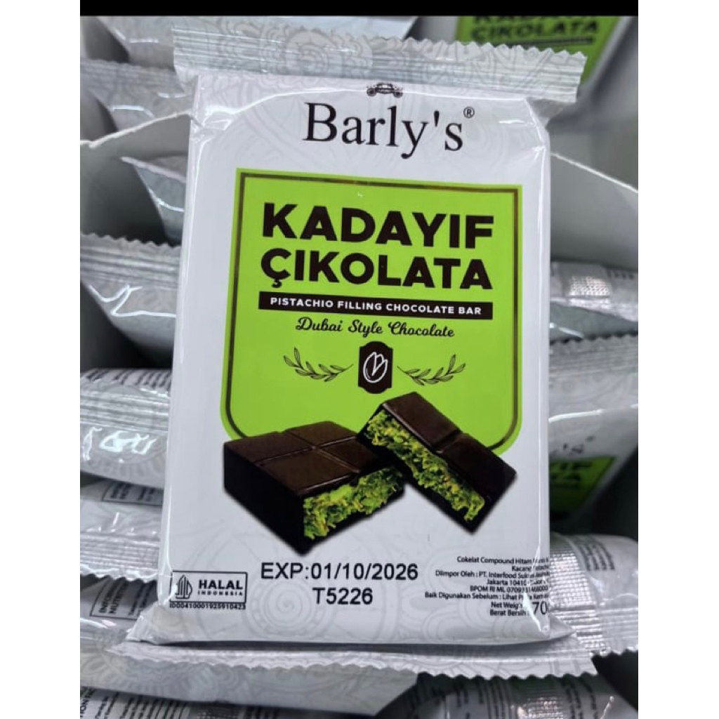 

Cokelat viral Barly’s Cokelat dubai pistachio filling chocolate | dubai chocolate pistachio 70 grm