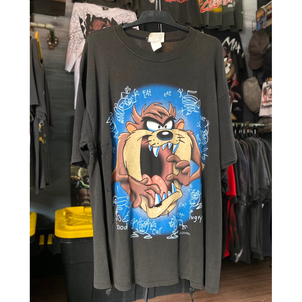 kaos Vintage Tazmania Big Face Looney Tunes Cartoon Movie Film Kondisi Tempur by Warner Bros 1996 se