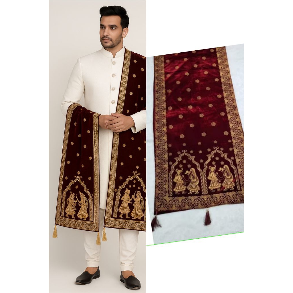 Dupata Selendang Pria Cowok Syal Kurta Sherwan Bludru Baldu Pengantin India PREMIUM