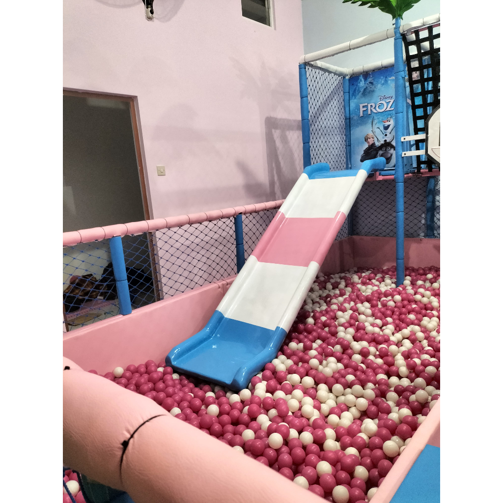 set playground indoor / playground indoor mandi bola lengkap coconut palm & mini rainbow slide