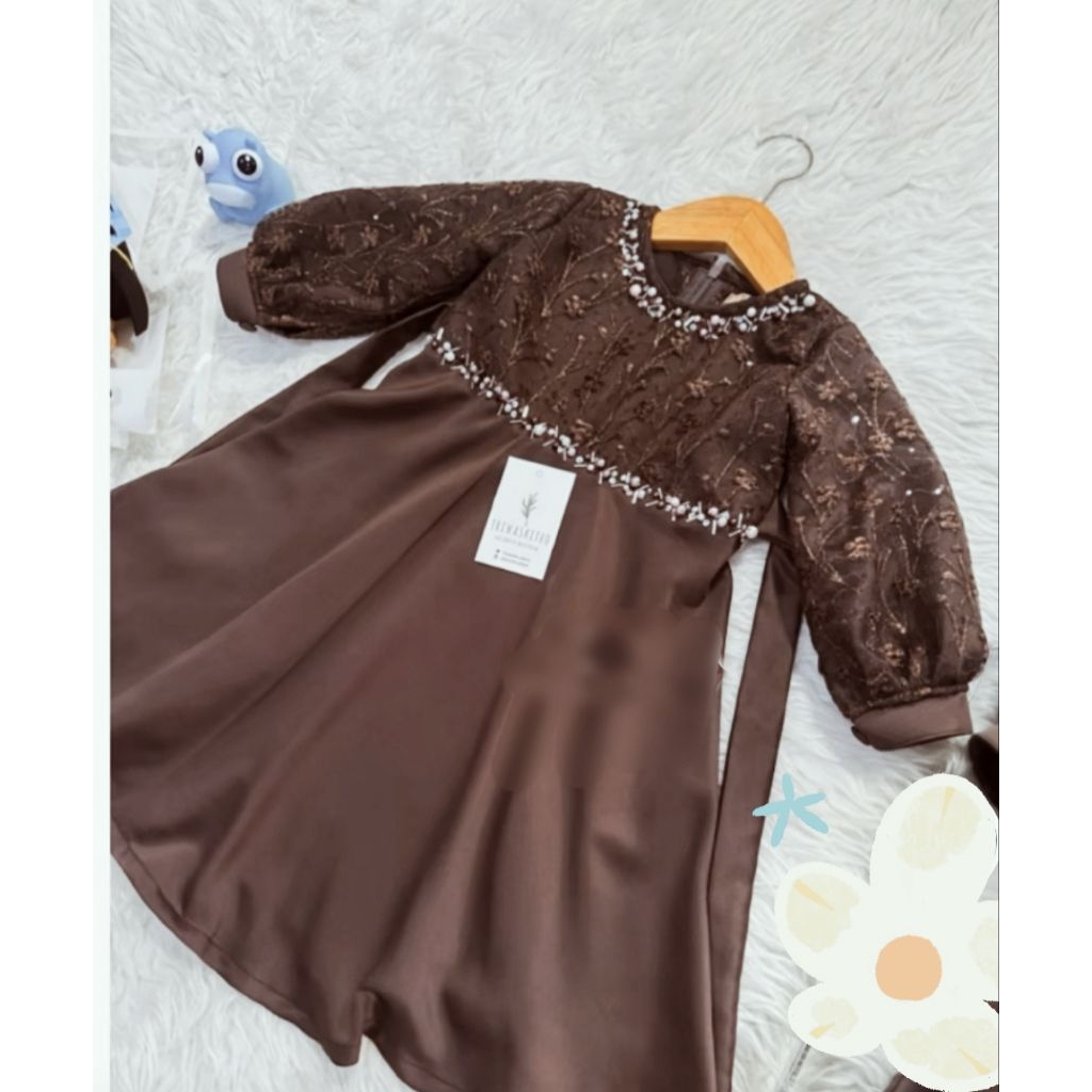 gamis brokat seris mahogany anak perempuan mewah sed dress set hijab