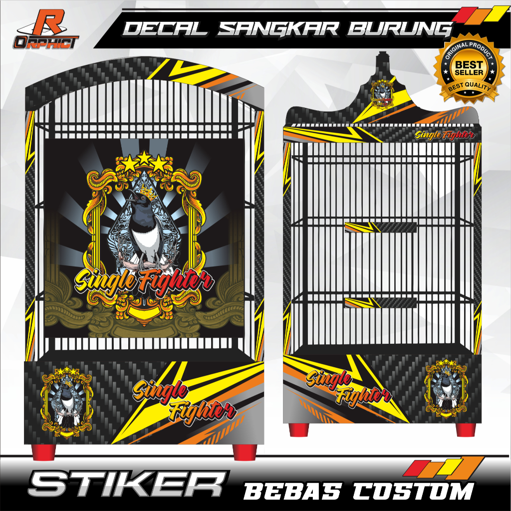 STICKER custom DECAL SANGKAR burung KACER KANDANG KOTAK STIKER KOSAN 40X40 REPLIKA KHOSAN