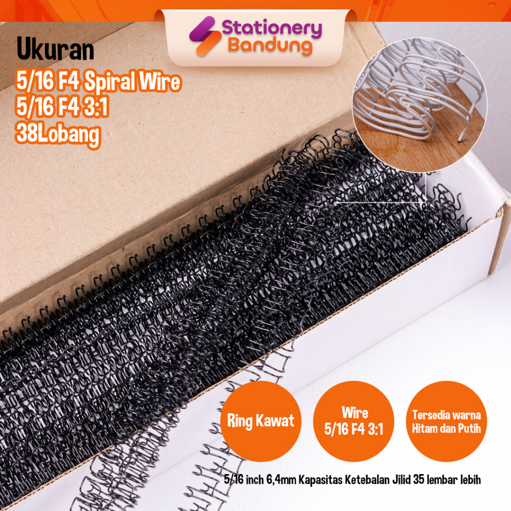 

Ring Kawat Spiral Jilid 5/16 F4 atau A4 Spiral Wire 3:1 38 atau 35 Lobang