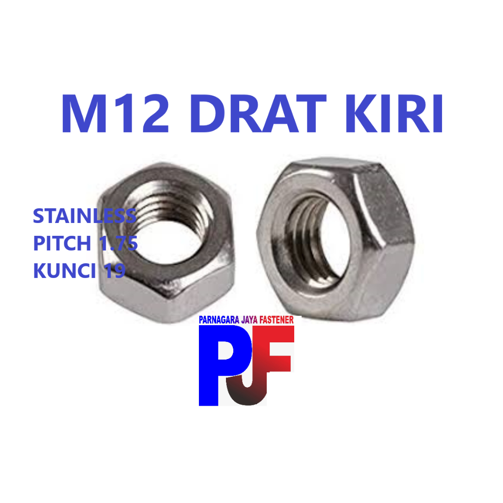 M12 Mur Drat Kiri Kunci 19 / Mur Hex M8 Drat Kiri Stainless 304