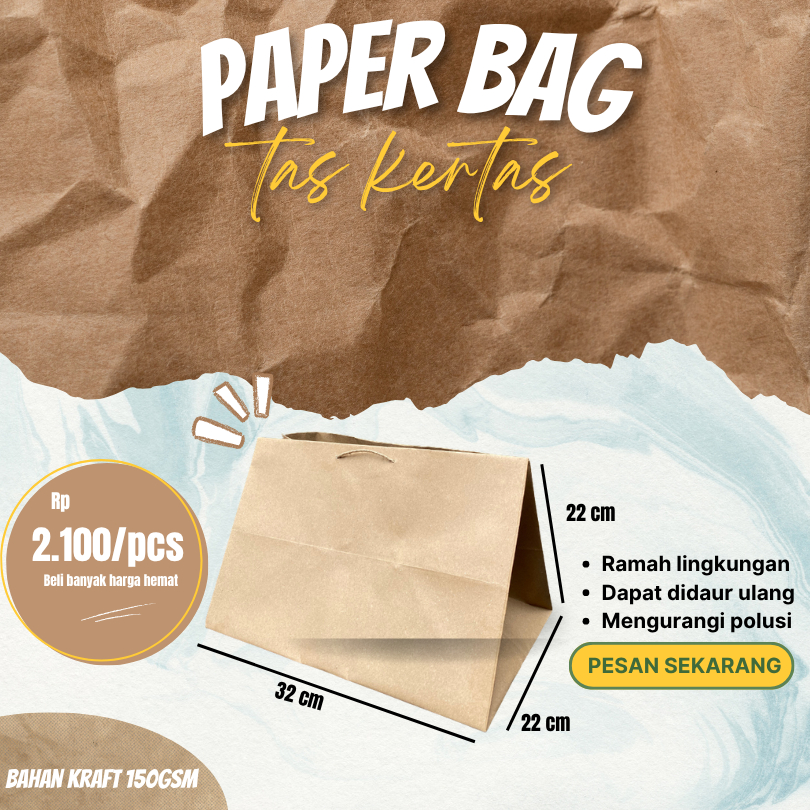 

Paper Bag / Tas Kertas / Go Green Bag Ukuran 32 x 22 x 22CM