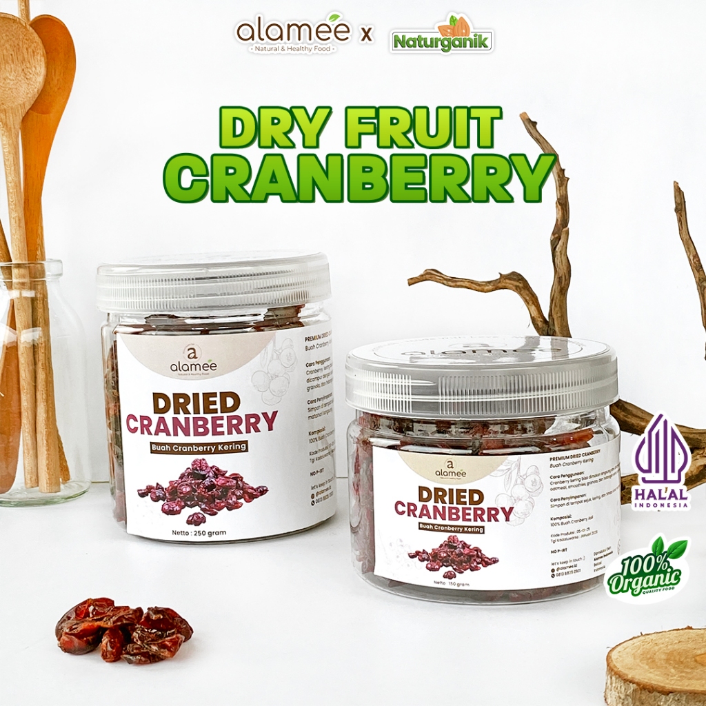 

ALAMEE Cranberry Kering Cemilan Buah Sehat Rendah Kalori Dried Cranberry Natural 100% Premium 250gr Naturganik