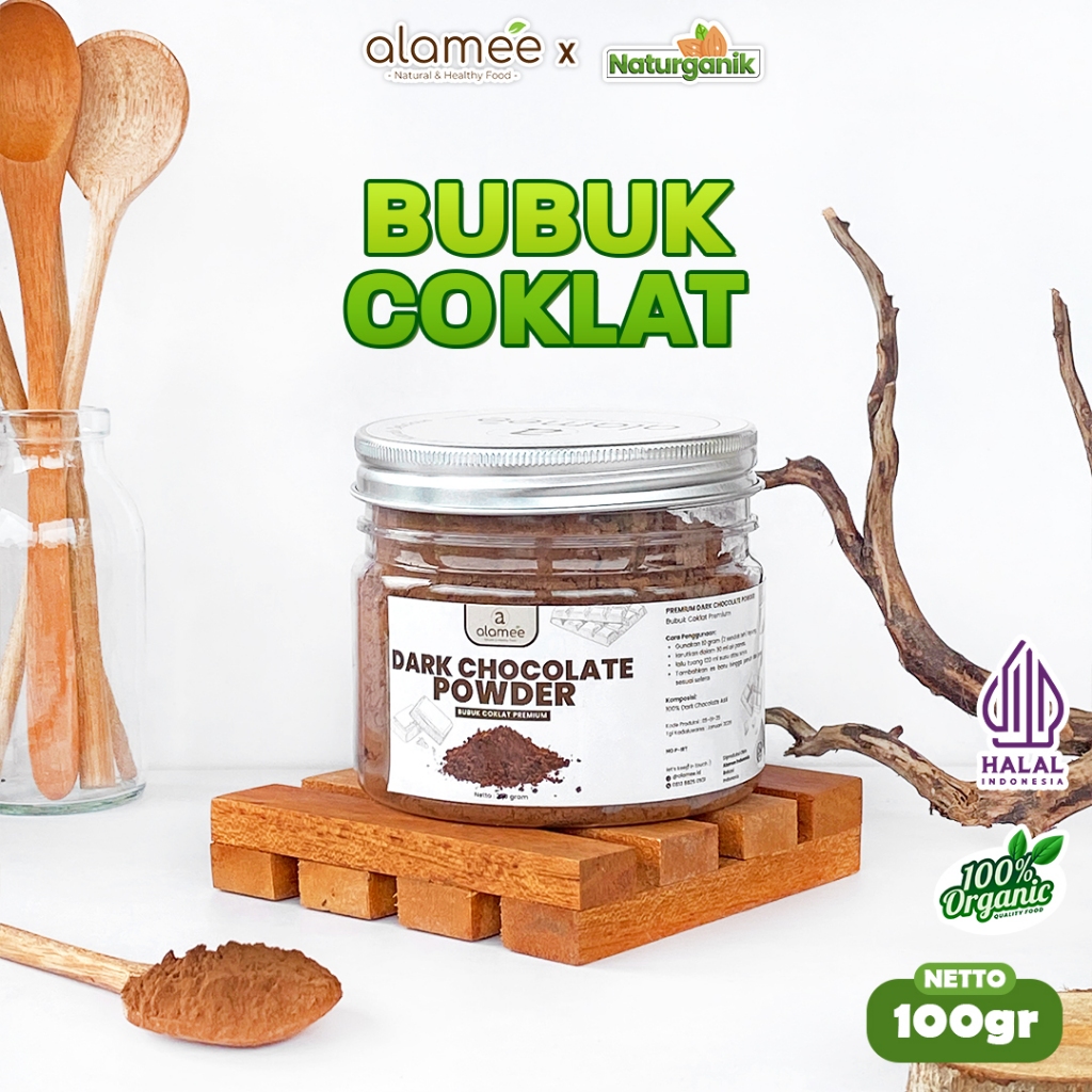

ALAMEE Dark Chocolate Powder PREMIUM Minuman Bubuk Coklat Gluten Free Dark Cocoa Tanpa Gula 100gr Naturganik