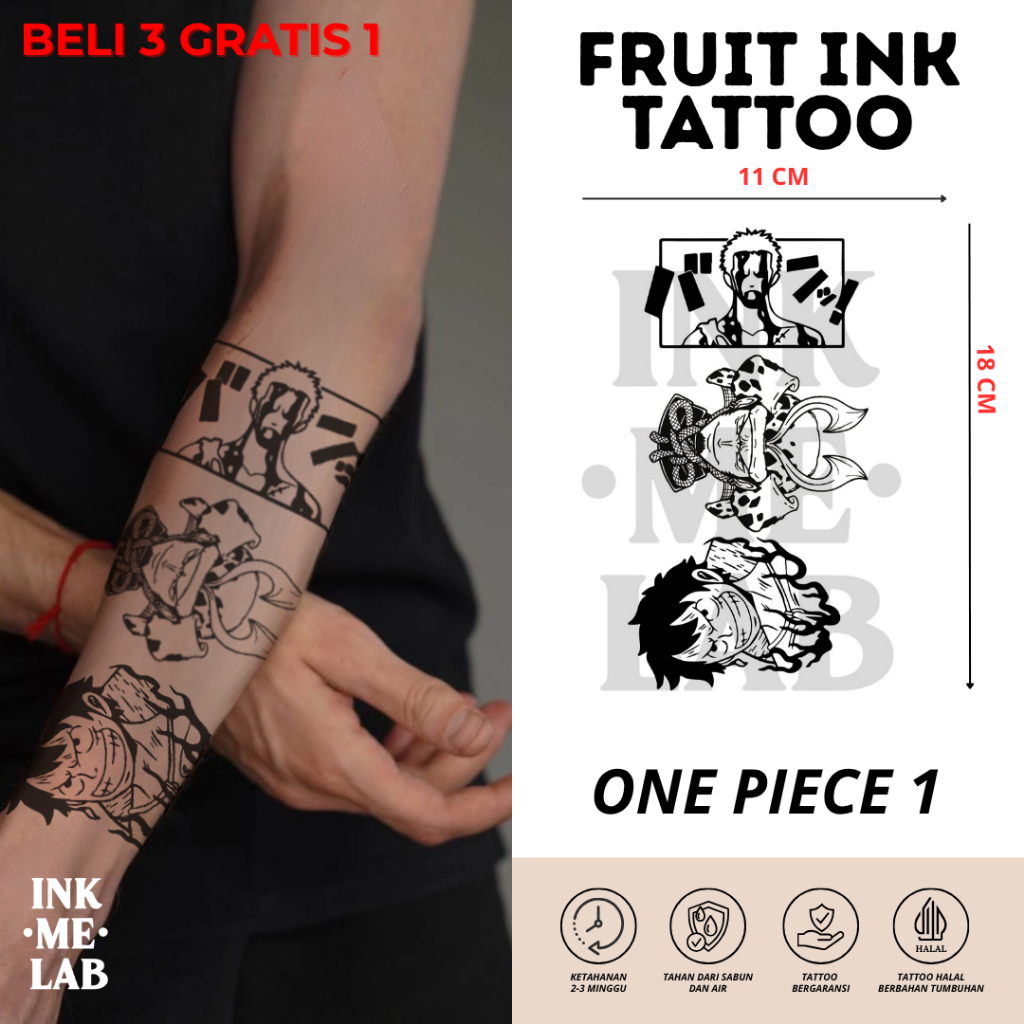INKMELAB - ONE PIECE 1 Fruit Ink Temporary Tattoo 11X18CM - Tato Temporer Semi Permanen Tahan 3 Ming