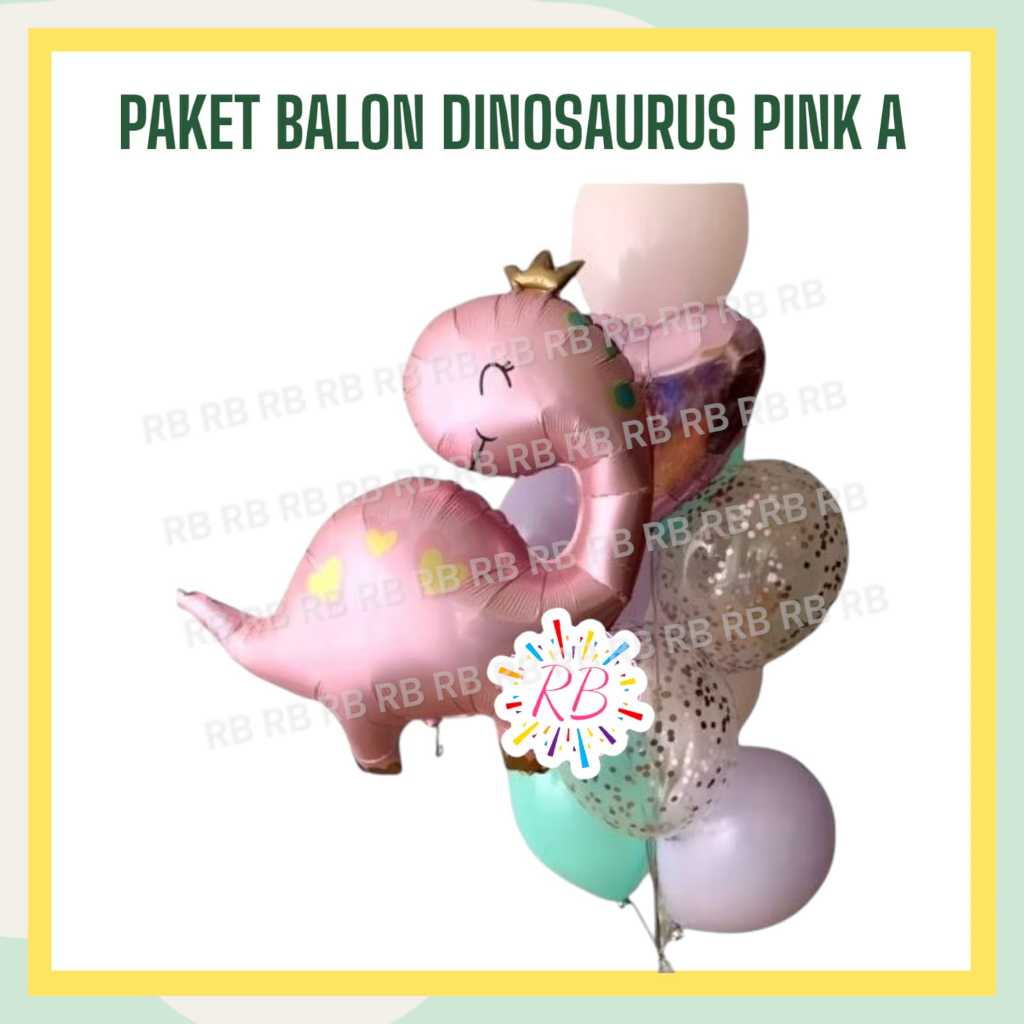 Paket Balon DINOSAURUS PINK A / Dekorasi Ulang Tahun Balon Dino Pink