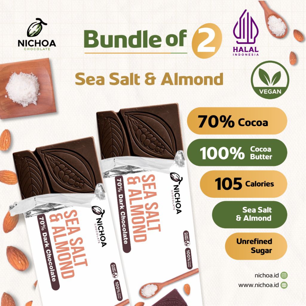 

[Bundle of 2] Nichoa Sea Salt Almond 70% Dark Chocolate