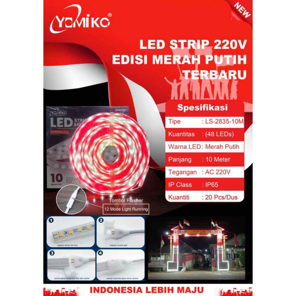 LAMPU LED MERAH PUTIH PANJANG 10 METER LAMPU 17 AGUSTUS