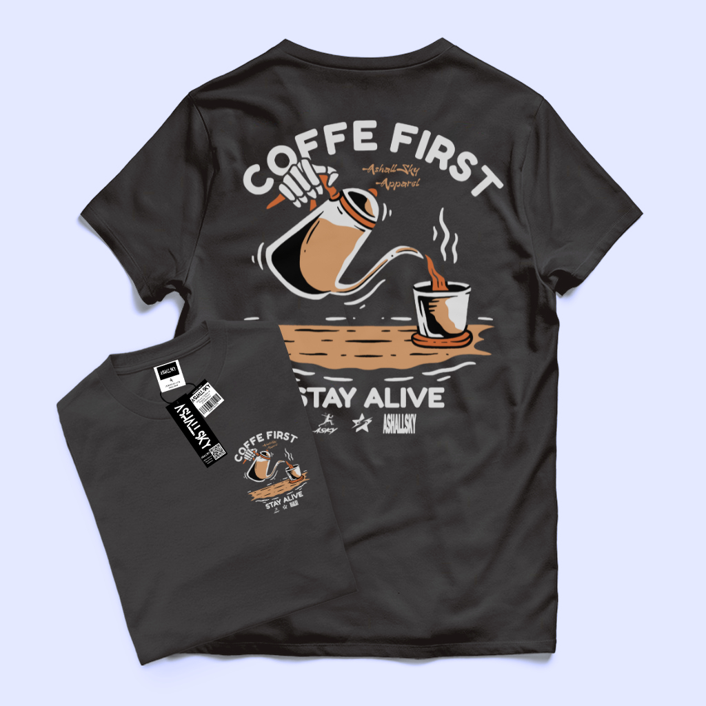 Ashall.sky Baju Kaos Distro Warna Coklat Pria Wanita Motif Stay Life Coffee Katun Combed 30s