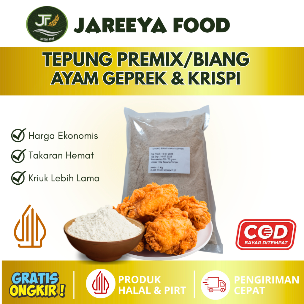 

Bumbu Ayam Geprek Kriuk Tepung Biang Halal 1 Kg Jareeyafood Hemat Untuk UMKM