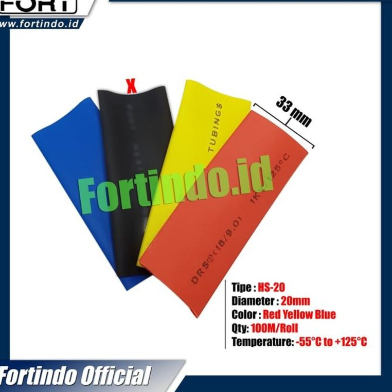 Heat Shrink Tubing 1kV Diameter 20mm HS-20 Merah Kuning Biru FORT