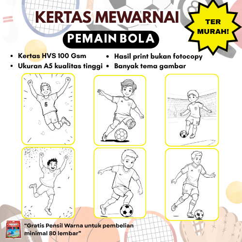 

Kertas Mewarnai Pemain Bola Ukuran A5 / Lembar Mewarnai Untuk PAUD TK SD