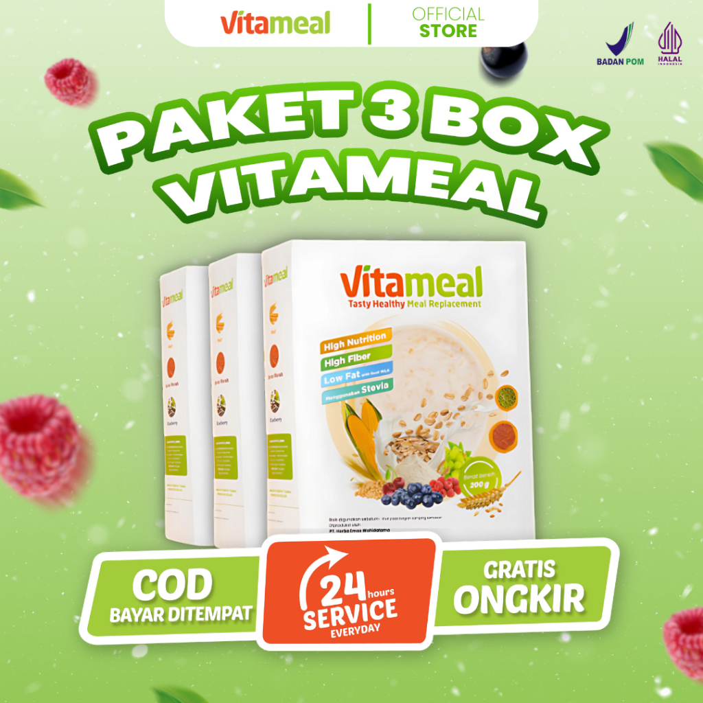 

PAKET 3 BOX - Vitameal Sereal Rendah Gula Aman Gerd Diabetes Diet Kolesterol Hipertensi VITAMINILK HERBAL