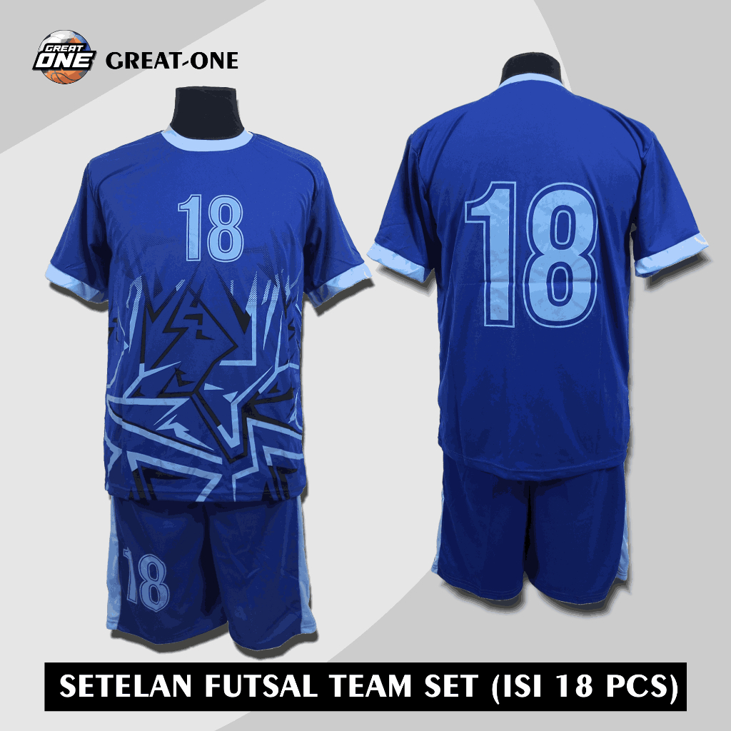 Setelan Kaos Futsal Sepak Bola Tim Teamset Seragam 18pcs Dewasa Biru