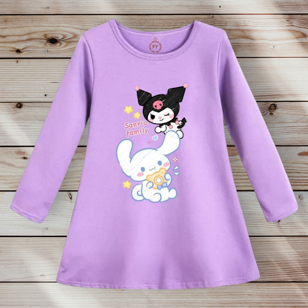 Tunik Lengan Panjang Anak Perempuan Dress Anak Cewek Motif Kuromi Pjg